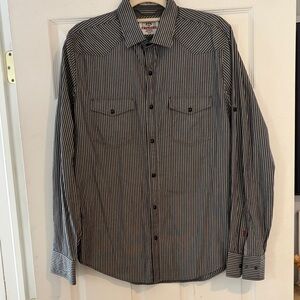 Express Men's Black and White Striped Button Down Shirt